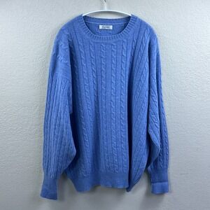 Kassatly Palm Springs Sweater Men's XL Blue 100% Cashmere Cable Knit Pullover